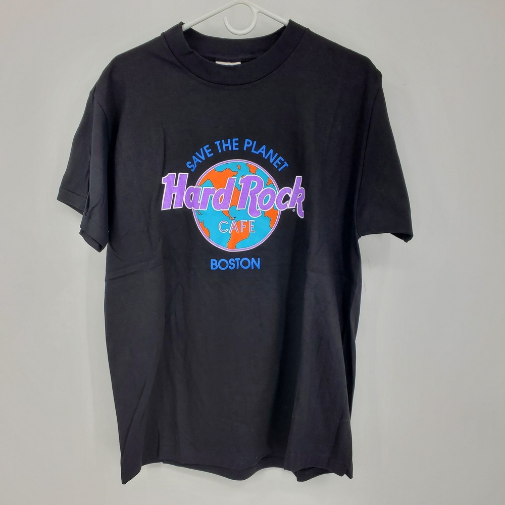Vintage Hard Rock Cafe Boston Save The Planet‎ Single Stitch Earth Shirt USA Lar